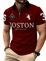 Men's 3D Digital Print Zip-Up Polo Shirt